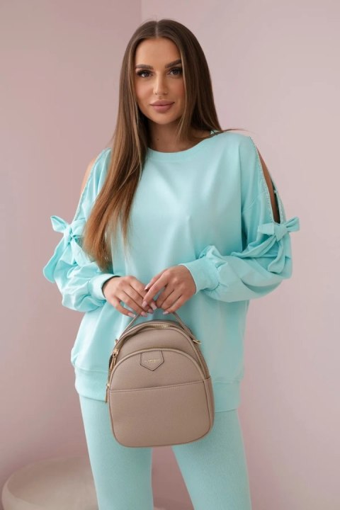 Komplet bluzy z kokardą na rękawach i legginsów miętowy uniwersalny