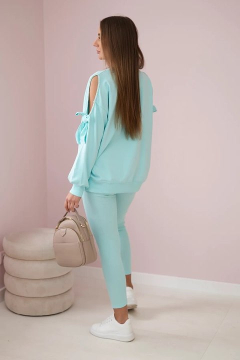 Komplet bluzy z kokardą na rękawach i legginsów miętowy uniwersalny
