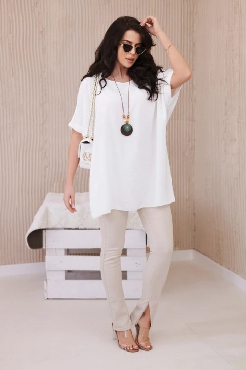 Bluzka oversize z wisiorkiem ecru uniwersalny Bluzka oversize z wisiorkiem ecru uniwersalny