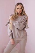Komplet bluzy z kokardą na rękawach i legginsów ciemny beżowy uniwersalny