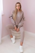 Komplet bluzy z kokardą na rękawach i legginsów ciemny beżowy uniwersalny
