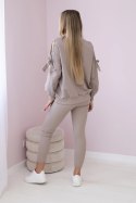 Komplet bluzy z kokardą na rękawach i legginsów ciemny beżowy uniwersalny