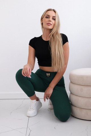 Legginsy w prążek z wysokim stanem ciemno zielone uniwersalny