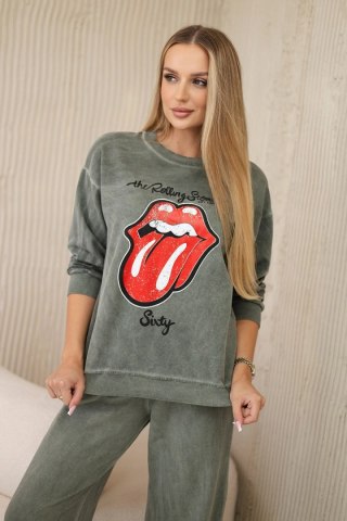 Komplet bawełniany dekatyzowany z nadrukiem bluza + spodnie khaki uniwersalny