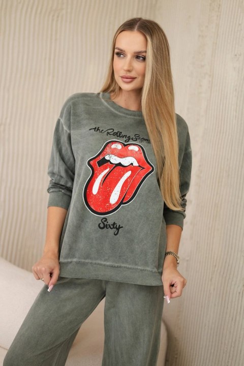 Komplet bawełniany dekatyzowany z nadrukiem bluza + spodnie khaki uniwersalny