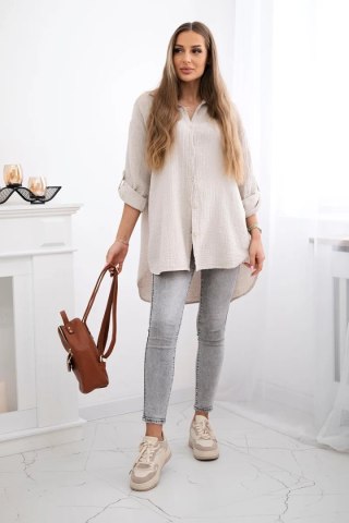 Koszula bawełniana muślinowa Plus Size beżowa uniwersalny