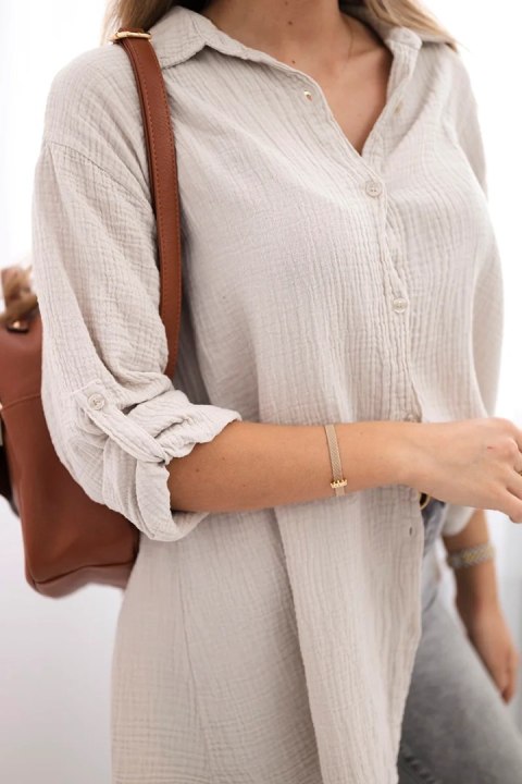 Koszula bawełniana muślinowa Plus Size beżowa uniwersalny Koszula bawełniana muślinowa Plus Size beżowa uniwersalny
