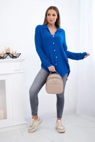 Koszula bawełniana muślinowa Plus Size chabrowa uniwersalny