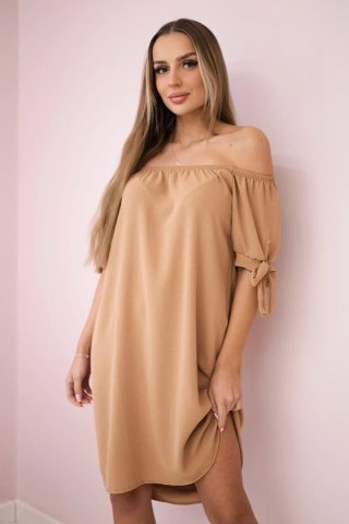 Sukienka wiązana na rękawach jasny camelowy uniwersalny