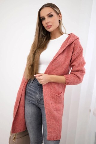 Sweter z kapturem i kieszeniami gładki ciemny różowy uniwersalny