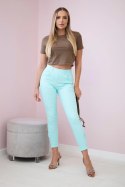 Spodnie kolorowy jeans z kokardką miętowe M