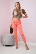 Spodnie kolorowy jeans z kokardką morelowe L