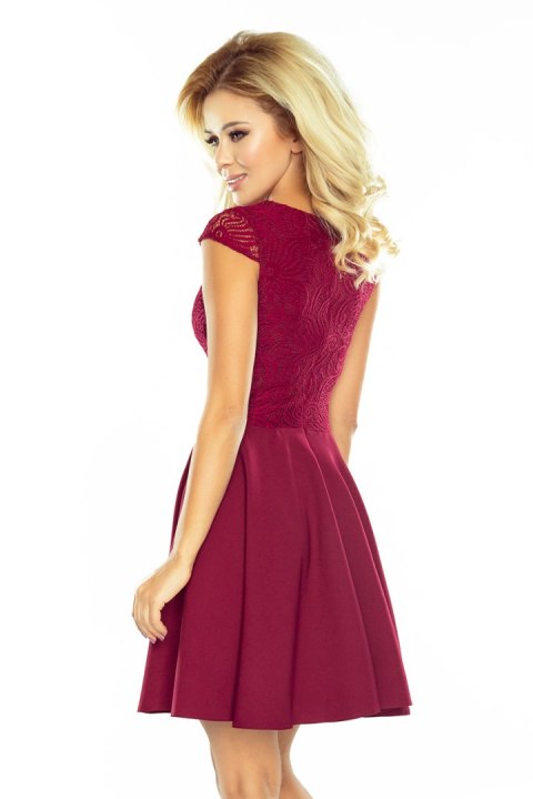 157-3 Sukienka rozkloszowana MARTA z koronką - BORDOWA - XXL 157-3 Sukienka rozkloszowana MARTA z koronką - BORDOWA - XXL