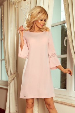 190-1 MARGARET sukienka z koronką na rękawkach - PASTELOWY RÓŻ - XL