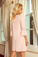 190-1 MARGARET sukienka z koronką na rękawkach - PASTELOWY RÓŻ - XXL