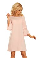 190-1 MARGARET sukienka z koronką na rękawkach - PASTELOWY RÓŻ - XXL