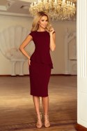 192-6 Elegancka sukienka MIDI z baskinką - BORDOWA - M