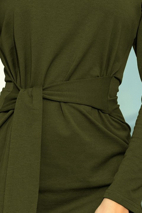 209-5 Sukienka z szerokim wiązanym PASKIEM - KHAKI - L 209-5 Sukienka z szerokim wiązanym PASKIEM - KHAKI - L