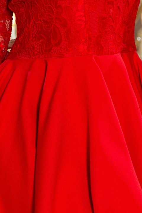 210-6 NICOLLE - sukienka z dłuższym tyłem z koronkowym dekoltem - CZERWONA - XXXXL 210-6 NICOLLE - sukienka z dłuższym tyłem z koronkowym dekoltem - CZERWONA - XXXXL