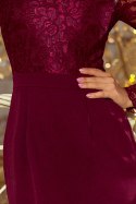 216-3 EMMA elegancka ołówkowa sukienka z koronką - BORDOWA - XL