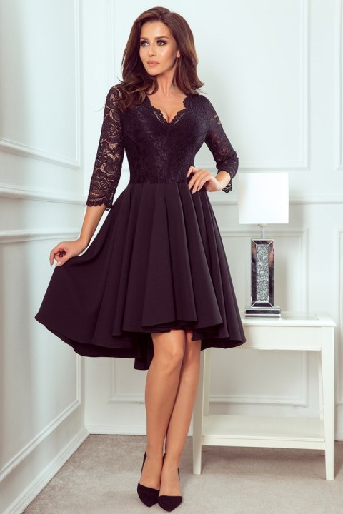 210-10 NICOLLE - sukienka z dłuższym tyłem z koronkowym dekoltem - CZARNA - XXL 210-10 NICOLLE - sukienka z dłuższym tyłem z koronkowym dekoltem - CZARNA - XXL
