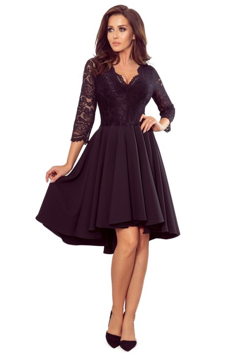 210-10 NICOLLE - sukienka z dłuższym tyłem z koronkowym dekoltem - CZARNA - XXL 210-10 NICOLLE - sukienka z dłuższym tyłem z koronkowym dekoltem - CZARNA - XXL