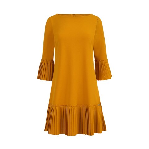 228-7 LUCY - plisowana wygodna sukienka - MUSZTARDA - XXL 228-7 LUCY - plisowana wygodna sukienka - MUSZTARDA - XXL