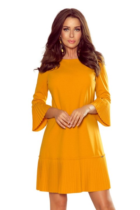 228-7 LUCY - plisowana wygodna sukienka - MUSZTARDA - S 228-7 LUCY - plisowana wygodna sukienka - MUSZTARDA - S