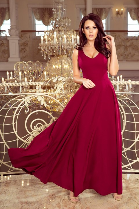 246-1 CINDY długa suknia z dekoltem - BORDOWA - XXL 246-1 CINDY długa suknia z dekoltem - BORDOWA - XXL