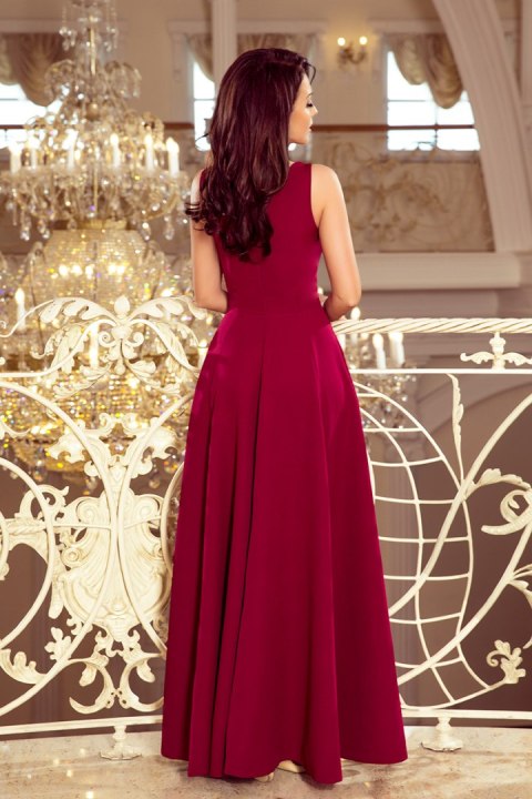 246-1 CINDY długa suknia z dekoltem - BORDOWA - XXL 246-1 CINDY długa suknia z dekoltem - BORDOWA - XXL