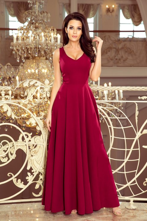 246-1 CINDY długa suknia z dekoltem - BORDOWA - XXL 246-1 CINDY długa suknia z dekoltem - BORDOWA - XXL