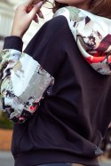 279-3 Bluza kangurka z kapturem - czarna z kolorowymi wstawkami - S