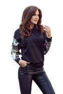 279-3 Bluza kangurka z kapturem - czarna z kolorowymi wstawkami - S