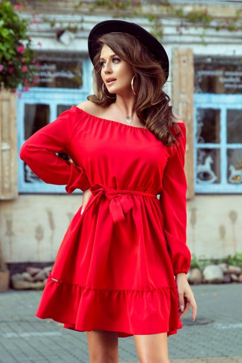 265-4 DAISY Sukienka z falbankami - CZERWONA - XS 265-4 DAISY Sukienka z falbankami - CZERWONA - XS