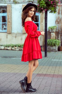265-4 DAISY Sukienka z falbankami - CZERWONA - XS
