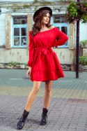 265-4 DAISY Sukienka z falbankami - CZERWONA - XS