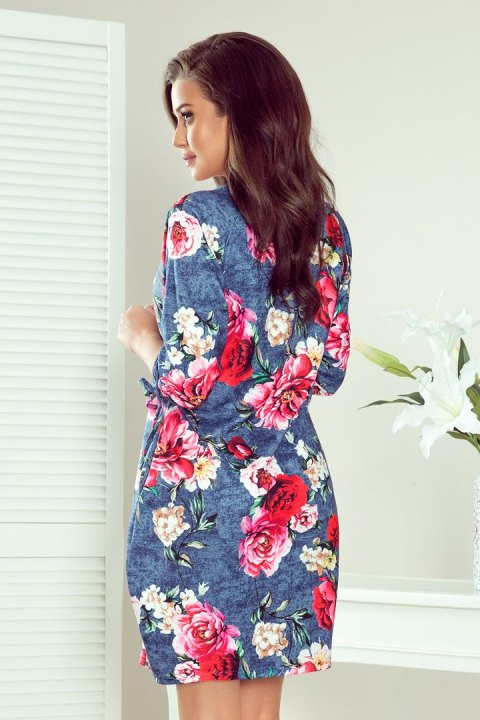 281-2 SOPHIE Wygodna sukienka Oversize - KWIATY NA JEANSIE - S 281-2 SOPHIE Wygodna sukienka Oversize - KWIATY NA JEANSIE - S