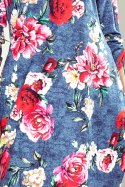 281-2 SOPHIE Wygodna sukienka Oversize - KWIATY NA JEANSIE - S