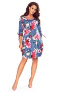 281-2 SOPHIE Wygodna sukienka Oversize - KWIATY NA JEANSIE - S