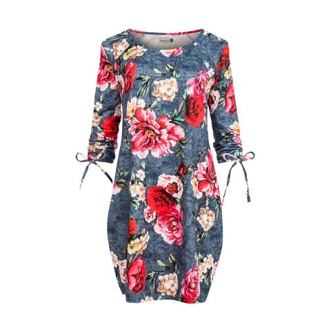 281-2 SOPHIE Wygodna sukienka Oversize - KWIATY NA JEANSIE - S 281-2 SOPHIE Wygodna sukienka Oversize - KWIATY NA JEANSIE - S