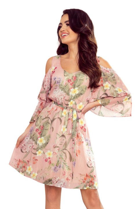 292-1 MARINA zwiewna szyfonowa sukienka z dekoltem - RÓŻOWA W KWIATY - XXL 292-1 MARINA zwiewna szyfonowa sukienka z dekoltem - RÓŻOWA W KWIATY - XXL