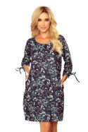 281-4 SOPHIE Wygodna sukienka Oversize - Miętowe liście na ciemnym tle - S