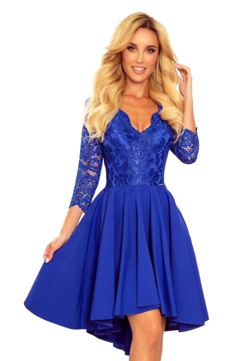 210-12 NICOLLE - sukienka z dłuższym tyłem z koronkowym dekoltem - NIEBIESKA - XXXXL 210-12 NICOLLE - sukienka z dłuższym tyłem z koronkowym dekoltem - NIEBIESKA - XXXXL