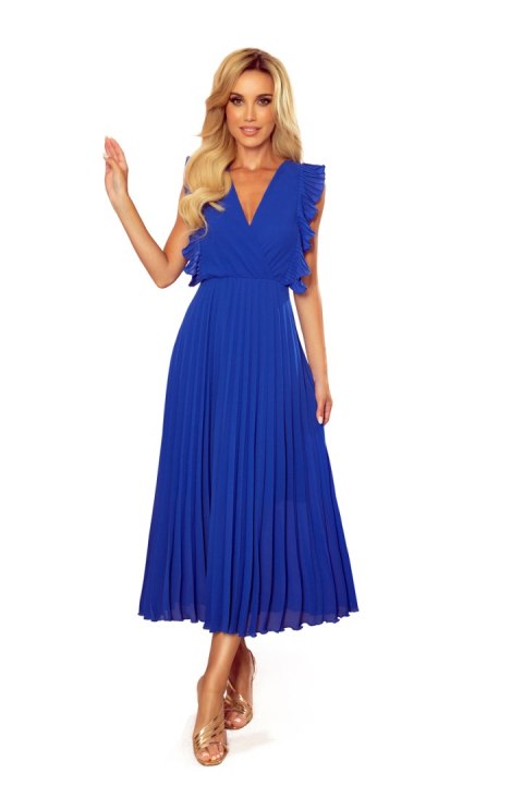 315-2 EMILY Plisowana sukienka z falbankami i dekoltem - CHABROWA - XXL 315-2 EMILY Plisowana sukienka z falbankami i dekoltem - CHABROWA - XXL