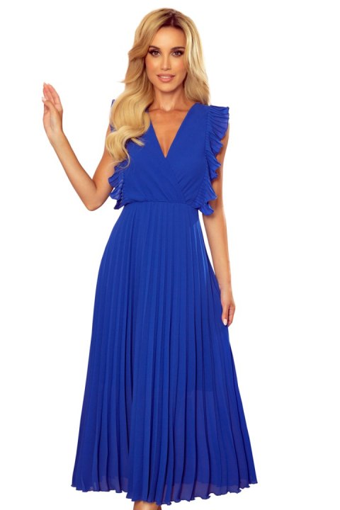315-2 EMILY Plisowana sukienka z falbankami i dekoltem - CHABROWA - XXL 315-2 EMILY Plisowana sukienka z falbankami i dekoltem - CHABROWA - XXL