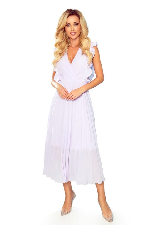 315-4 EMILY Plisowana sukienka z falbankami i dekoltem - WRZOS - XXL 315-4 EMILY Plisowana sukienka z falbankami i dekoltem - WRZOS - XXL
