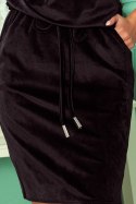13-129 Sukienka sportowa z wiązaniem i kieszonkami - WELUROWA - CZARNA - XL