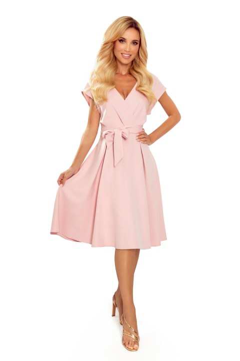 348-1 SCARLETT - rozkloszowana sukienka z kopertowym dekoltem - PUDROWY RÓŻ - XXL 348-1 SCARLETT - rozkloszowana sukienka z kopertowym dekoltem - PUDROWY RÓŻ - XXL