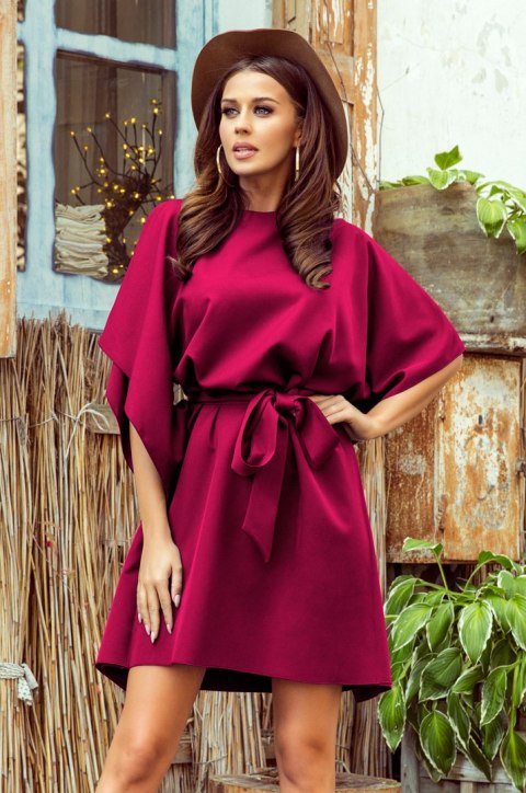 287-18 SOFIA Sukienka motyl z wiązaniem w pasie - BORDOWA - 2XL/3XL 287-18 SOFIA Sukienka motyl z wiązaniem w pasie - BORDOWA - 2XL/3XL