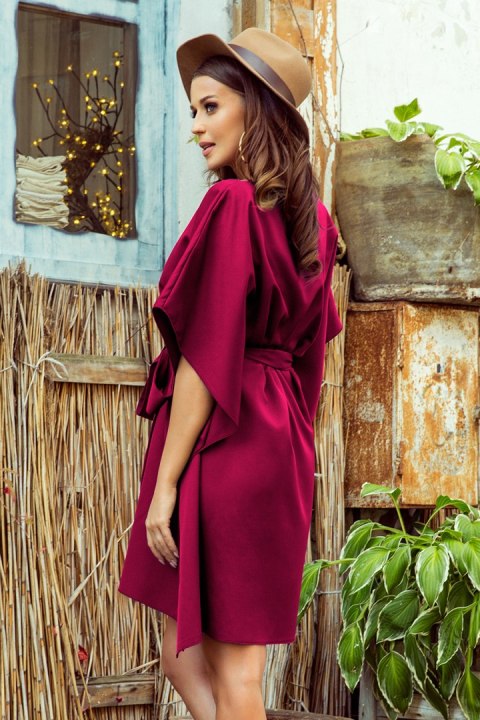 287-18 SOFIA Sukienka motyl z wiązaniem w pasie - BORDOWA - 2XL/3XL 287-18 SOFIA Sukienka motyl z wiązaniem w pasie - BORDOWA - 2XL/3XL